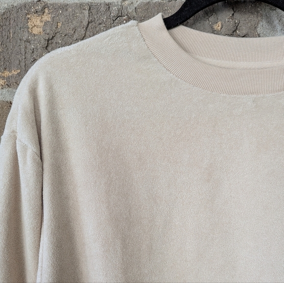 Be A Good Person Beige Terrycloth Pullover Sweatshirt Size Small Oversized - Picture 2 of 8